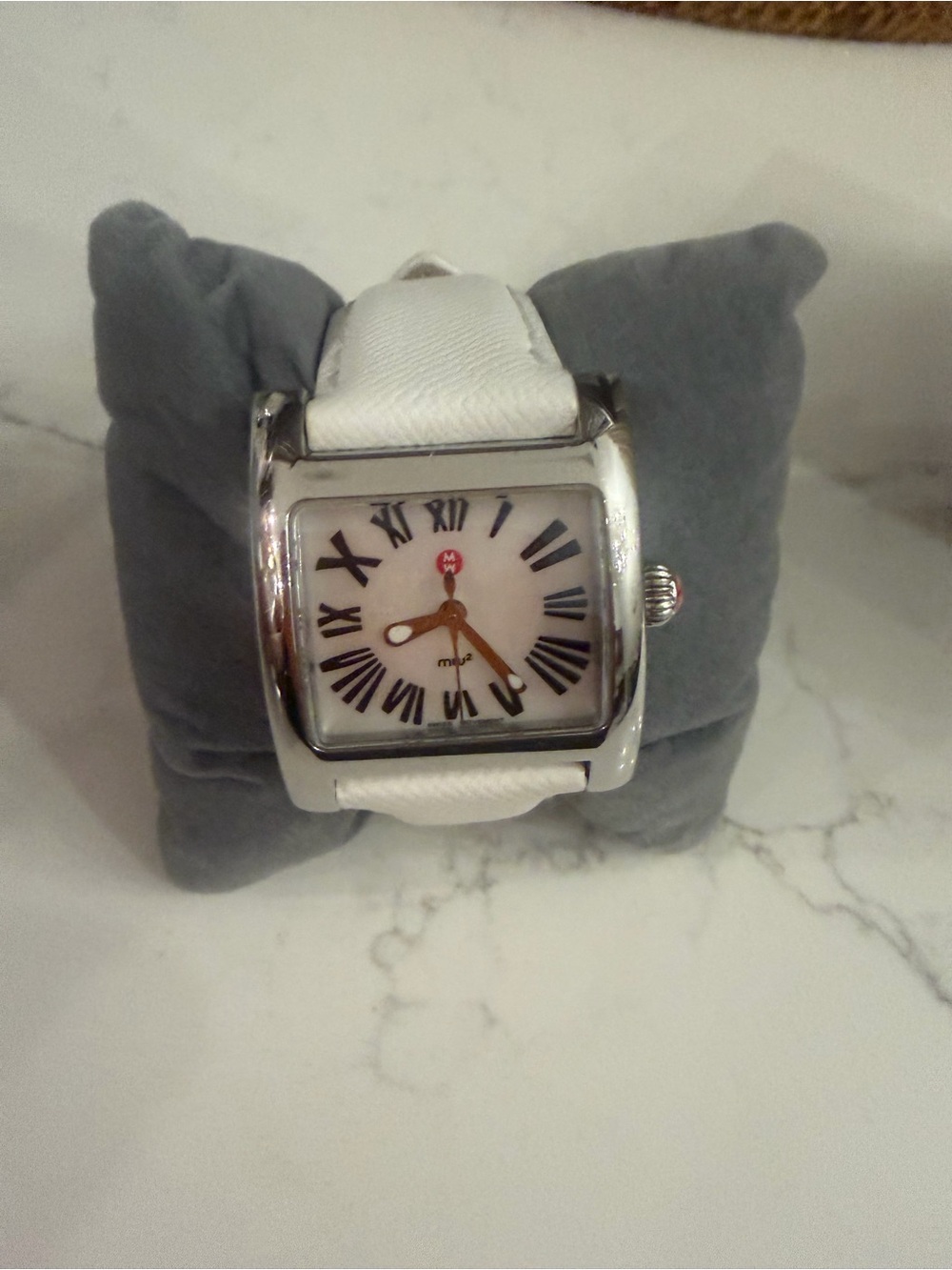 MICHELE White Leather Strap Wristwatch with Roman Dial